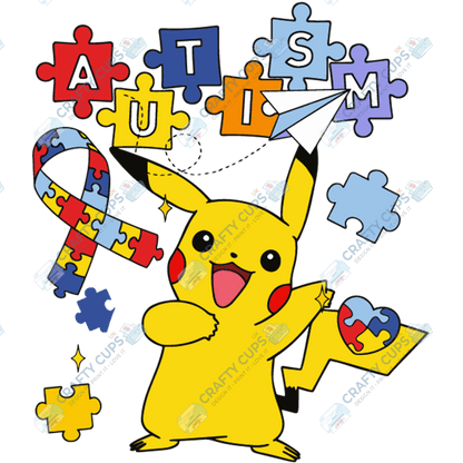 Cartoon Autism Awareness DTF Transfers – Colorful Puzzle Piece Prints for Shirts, Hoodies & Gifts
