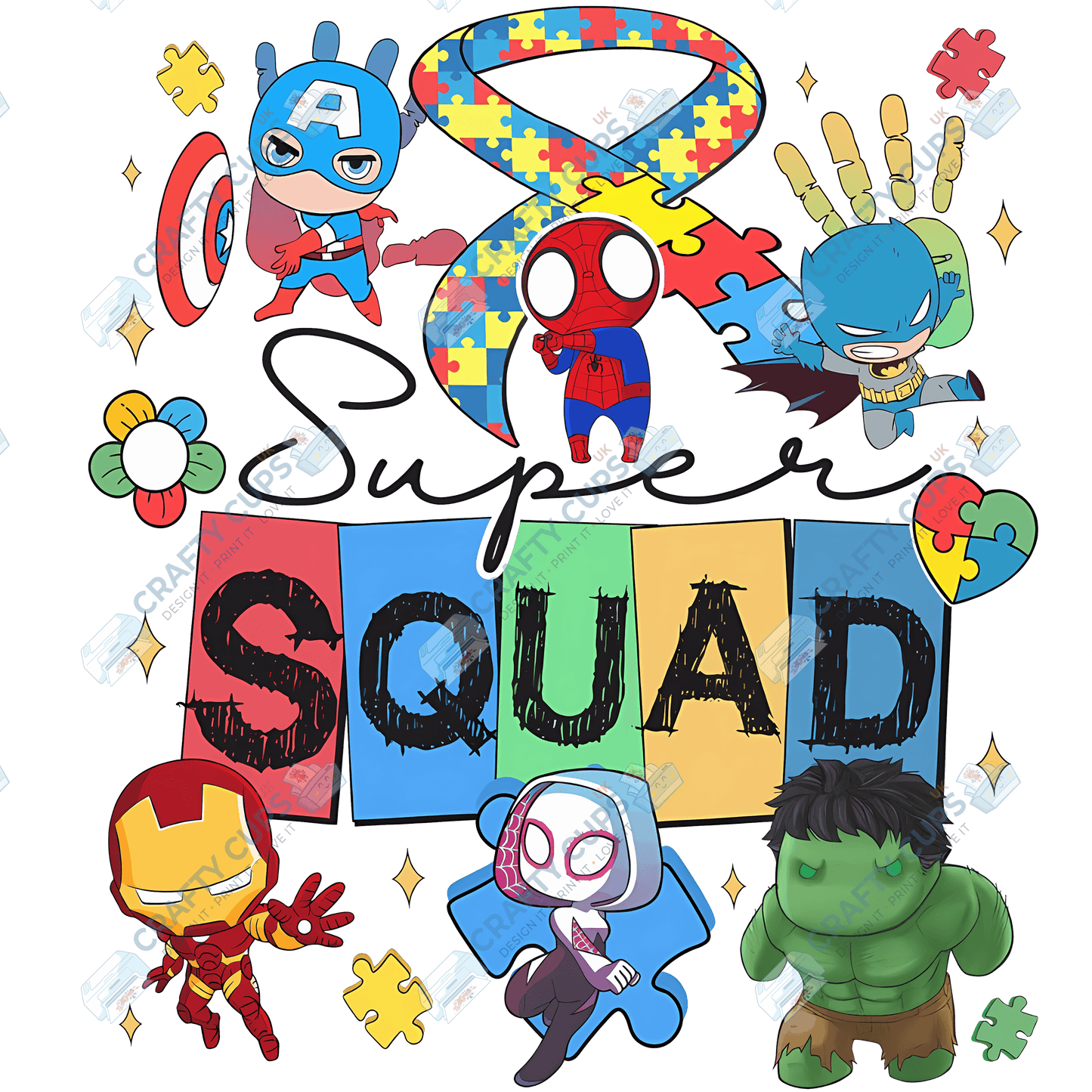 Cartoon Autism Awareness DTF Transfers – Colorful Puzzle Piece Prints for Shirts, Hoodies & Gifts