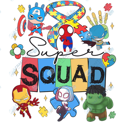 Cartoon Autism Awareness DTF Transfers – Colorful Puzzle Piece Prints for Shirts, Hoodies & Gifts