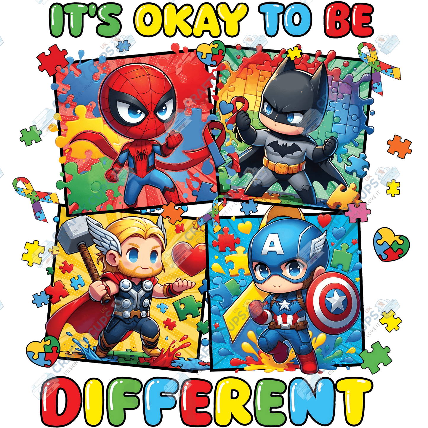 Cartoon Autism Awareness DTF Transfers – Colorful Puzzle Piece Prints for Shirts, Hoodies & Gifts
