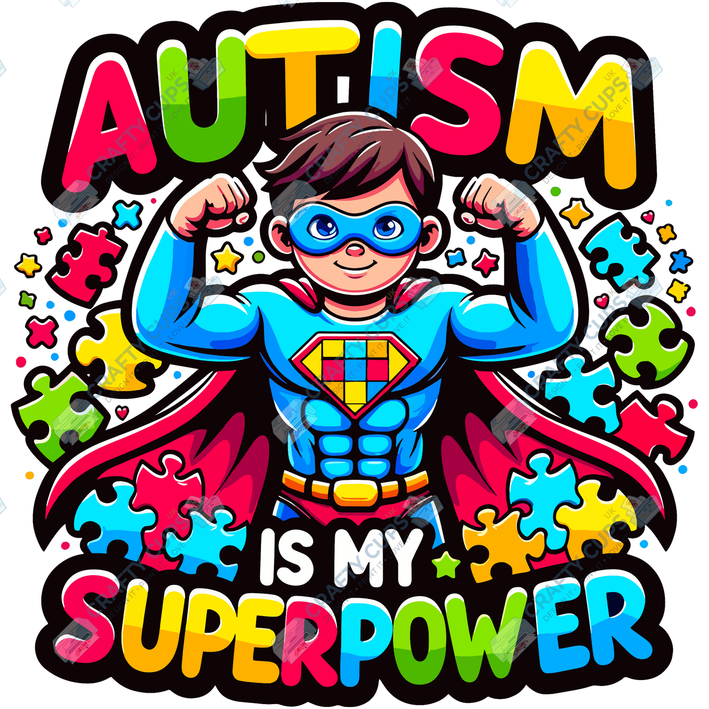 Cartoon Autism Awareness DTF Transfers – Colorful Puzzle Piece Prints for Shirts, Hoodies & Gifts