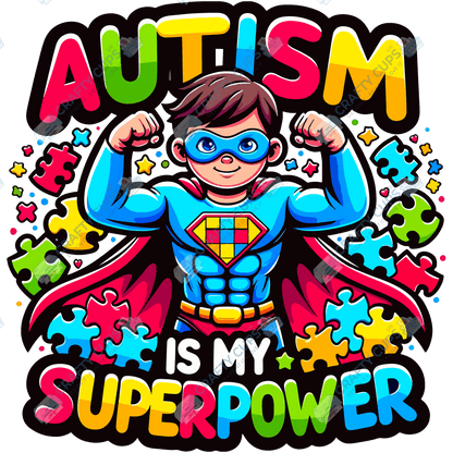 Cartoon Autism Awareness DTF Transfers – Colorful Puzzle Piece Prints for Shirts, Hoodies & Gifts