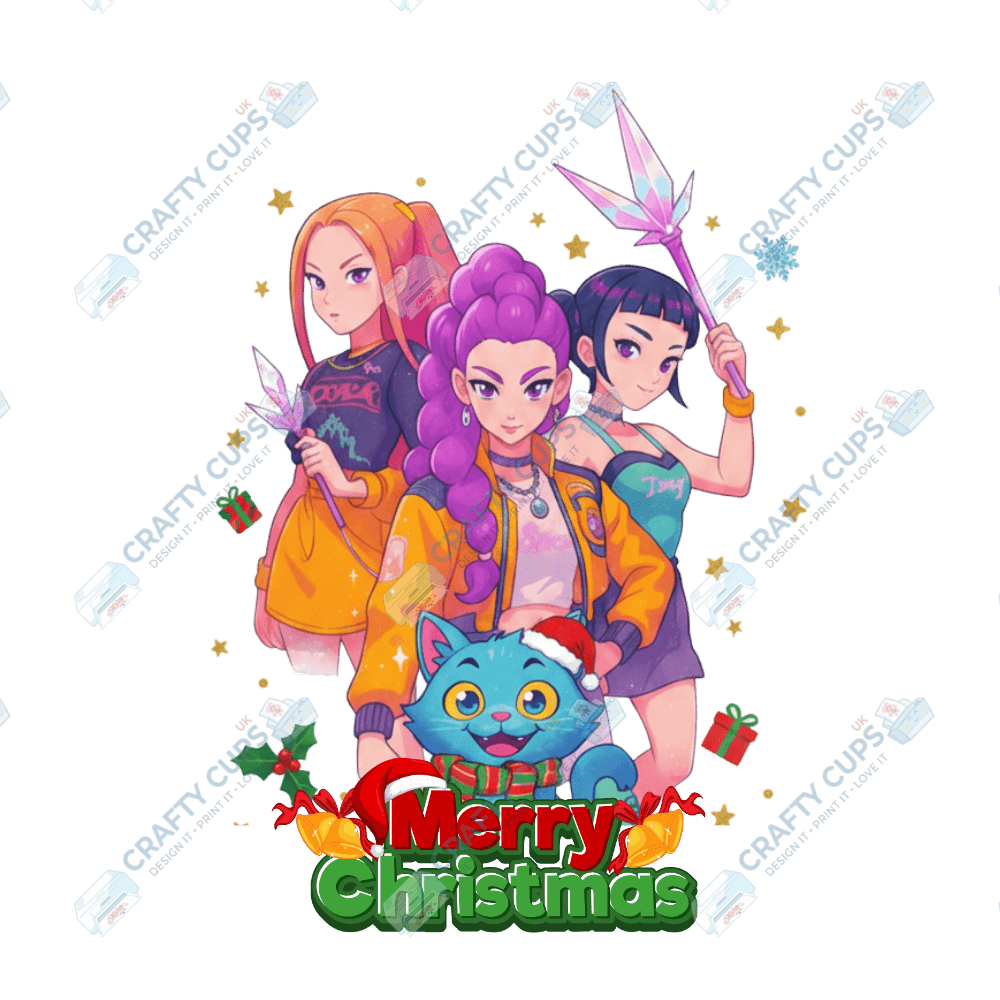 Christmas Demon Hunters DTF Transfer – Festive Anime Style, Various Sizes & Designs, Heat Press Ready