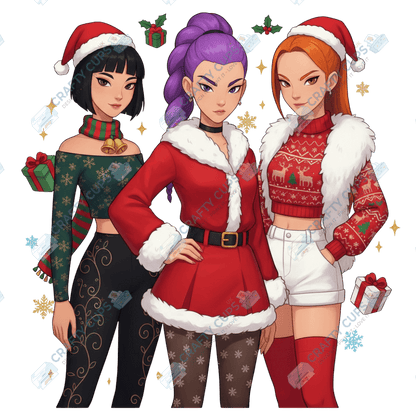 Christmas Demon Hunters DTF Transfer – Festive Anime Style, Various Sizes & Designs, Heat Press Ready