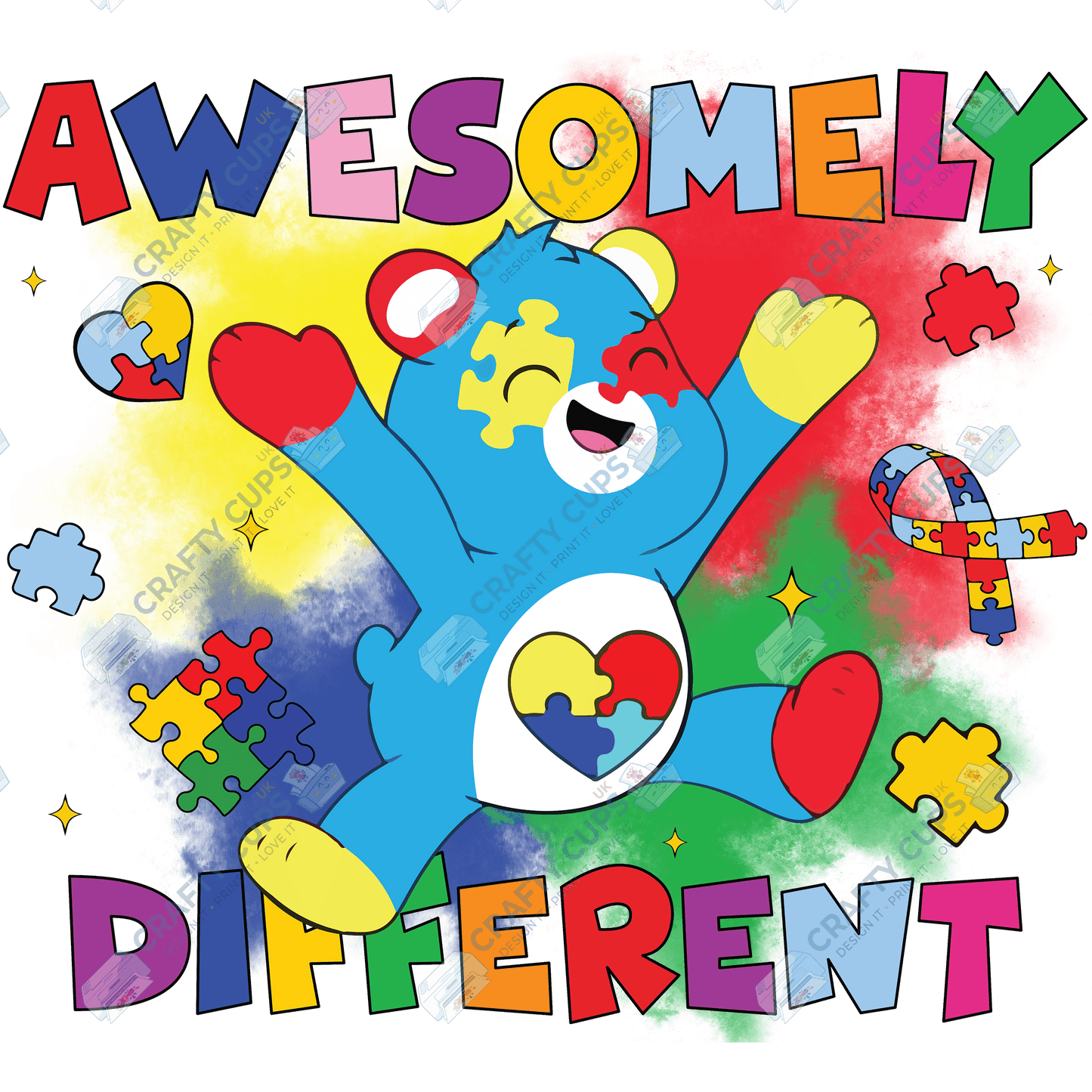 Cartoon Autism Awareness DTF Transfers – Colorful Puzzle Piece Prints for Shirts, Hoodies & Gifts