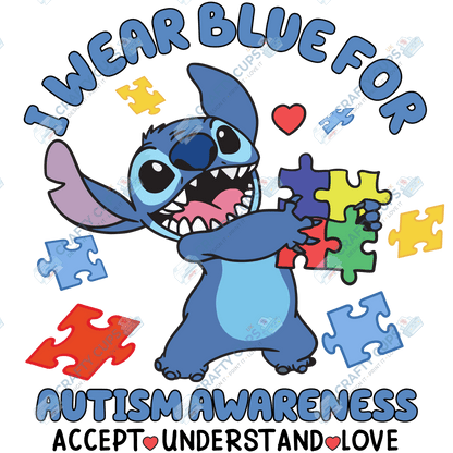 Cartoon Autism Awareness DTF Transfers – Colorful Puzzle Piece Prints for Shirts, Hoodies & Gifts