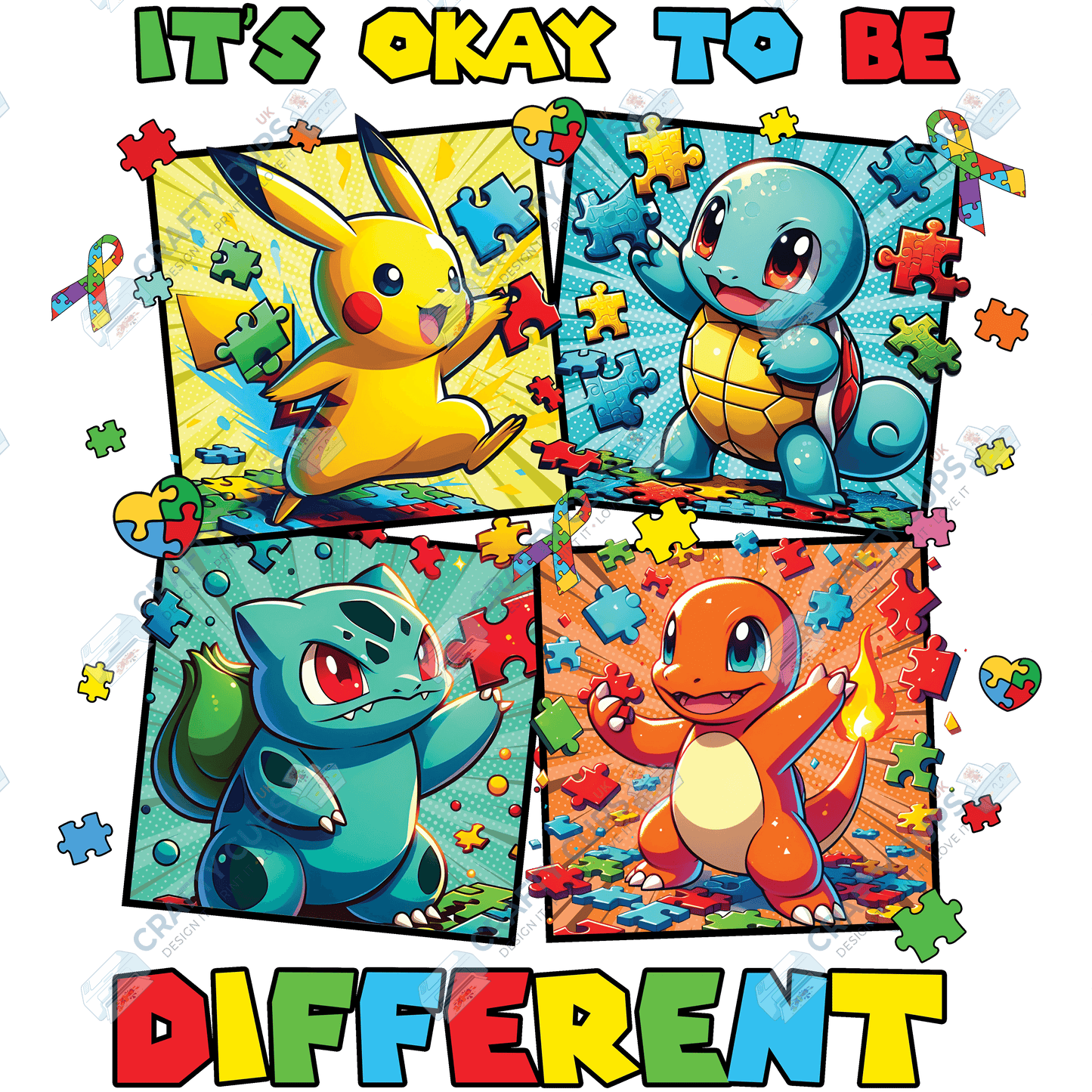 Cartoon Autism Awareness DTF Transfers – Colorful Puzzle Piece Prints for Shirts, Hoodies & Gifts
