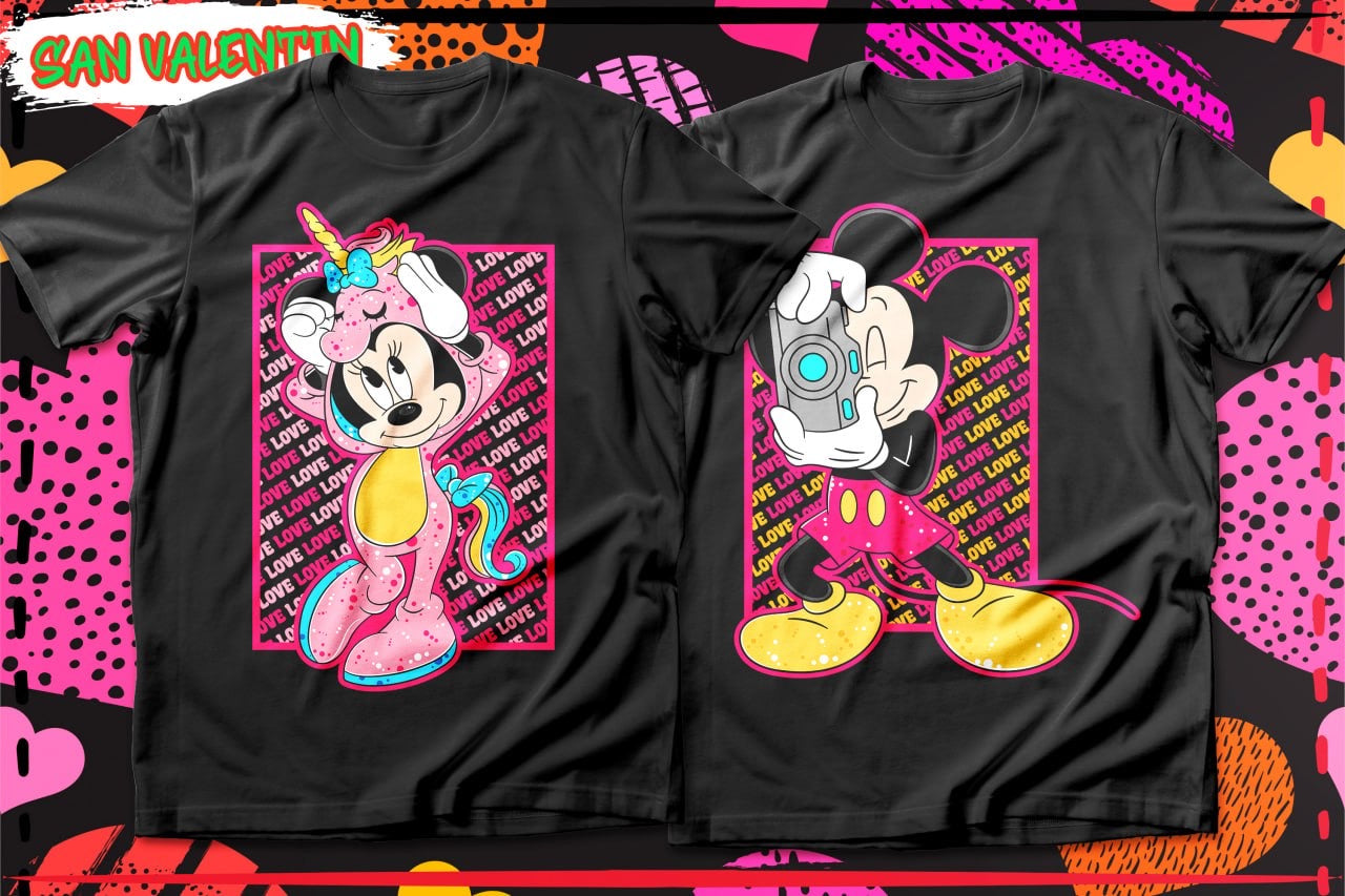 Couples Valentine Cartoon DTF Transfer (Set of 2) | Matching Ready-to-Press Prints