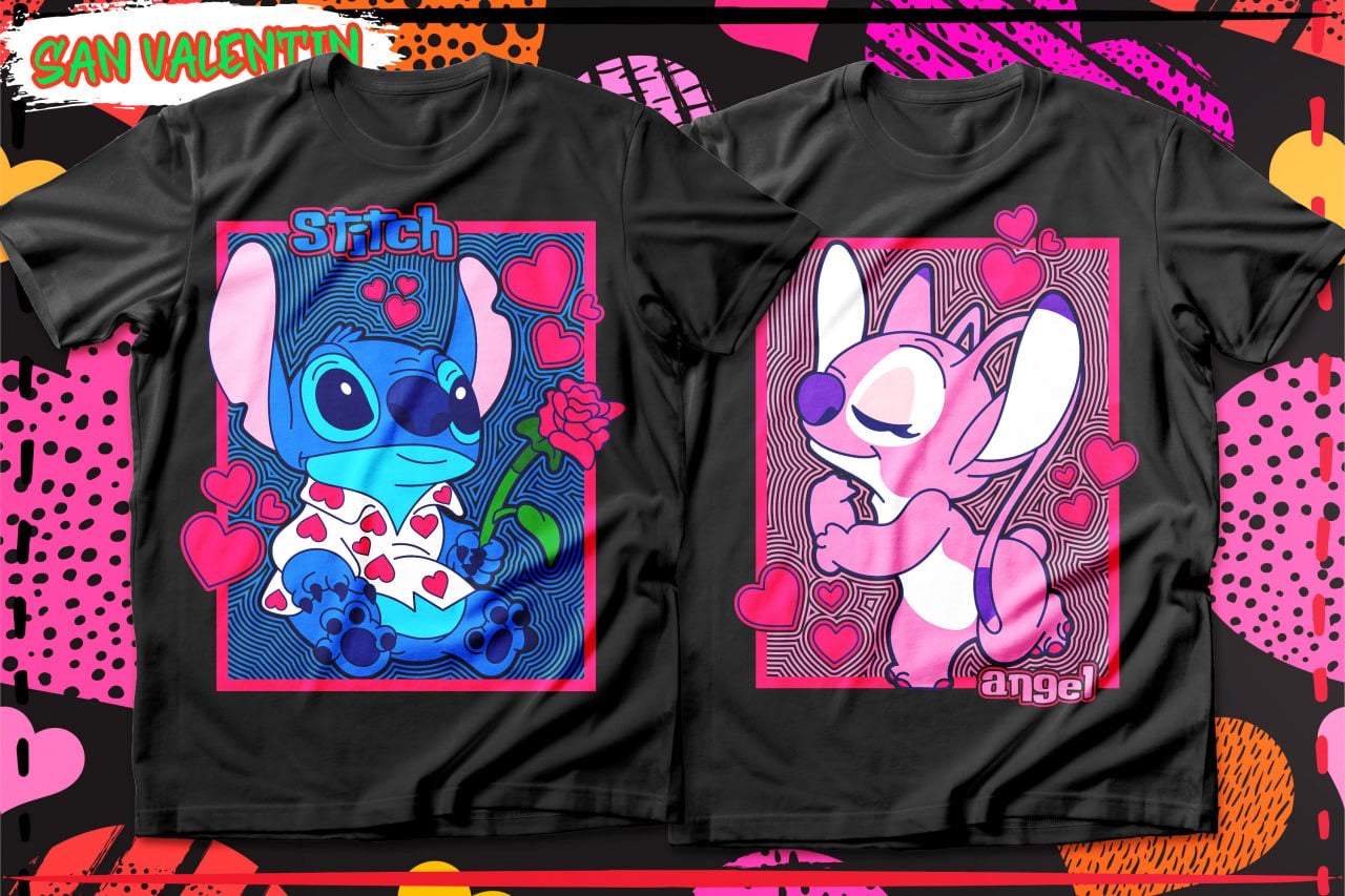 Couples Valentine Cartoon DTF Transfer (Set of 2) | Matching Ready-to-Press Prints