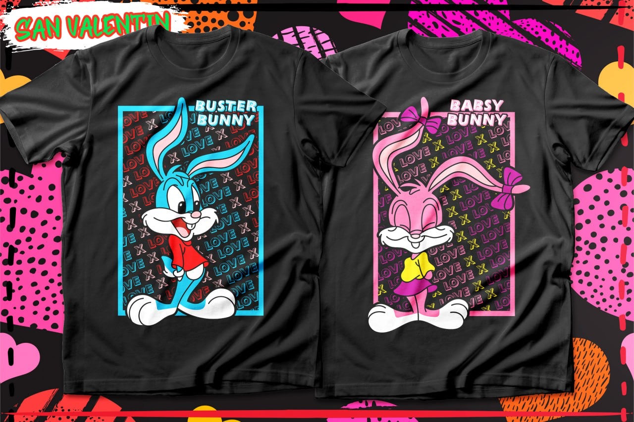 Couples Valentine Cartoon DTF Transfer (Set of 2) | Matching Ready-to-Press Prints