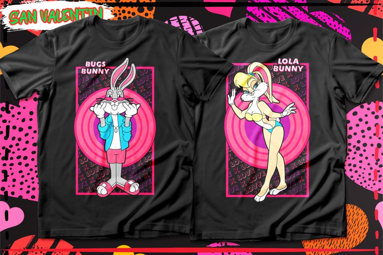 Couples Valentine Cartoon DTF Transfer (Set of 2) | Matching Ready-to-Press Prints