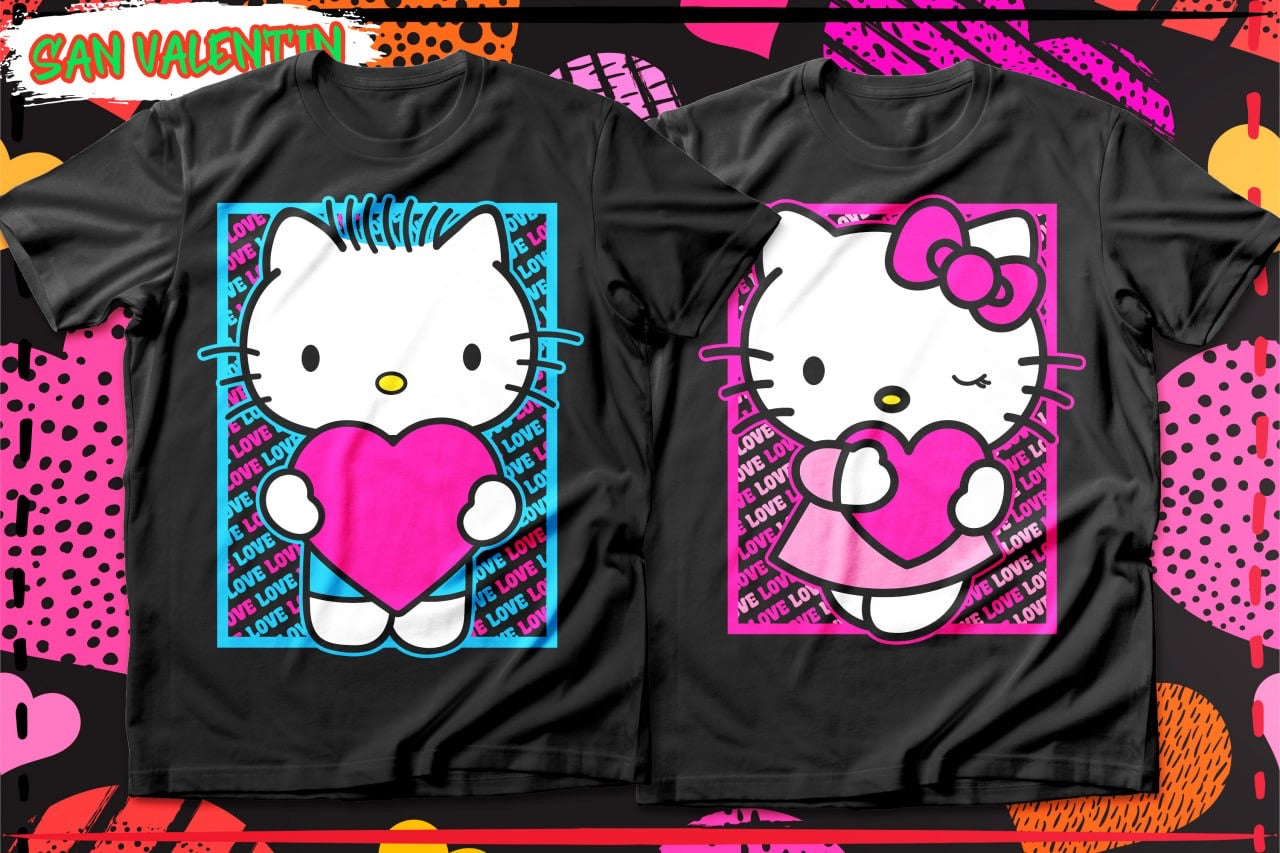 Couples Valentine Cartoon DTF Transfer (Set of 2) | Matching Ready-to-Press Prints