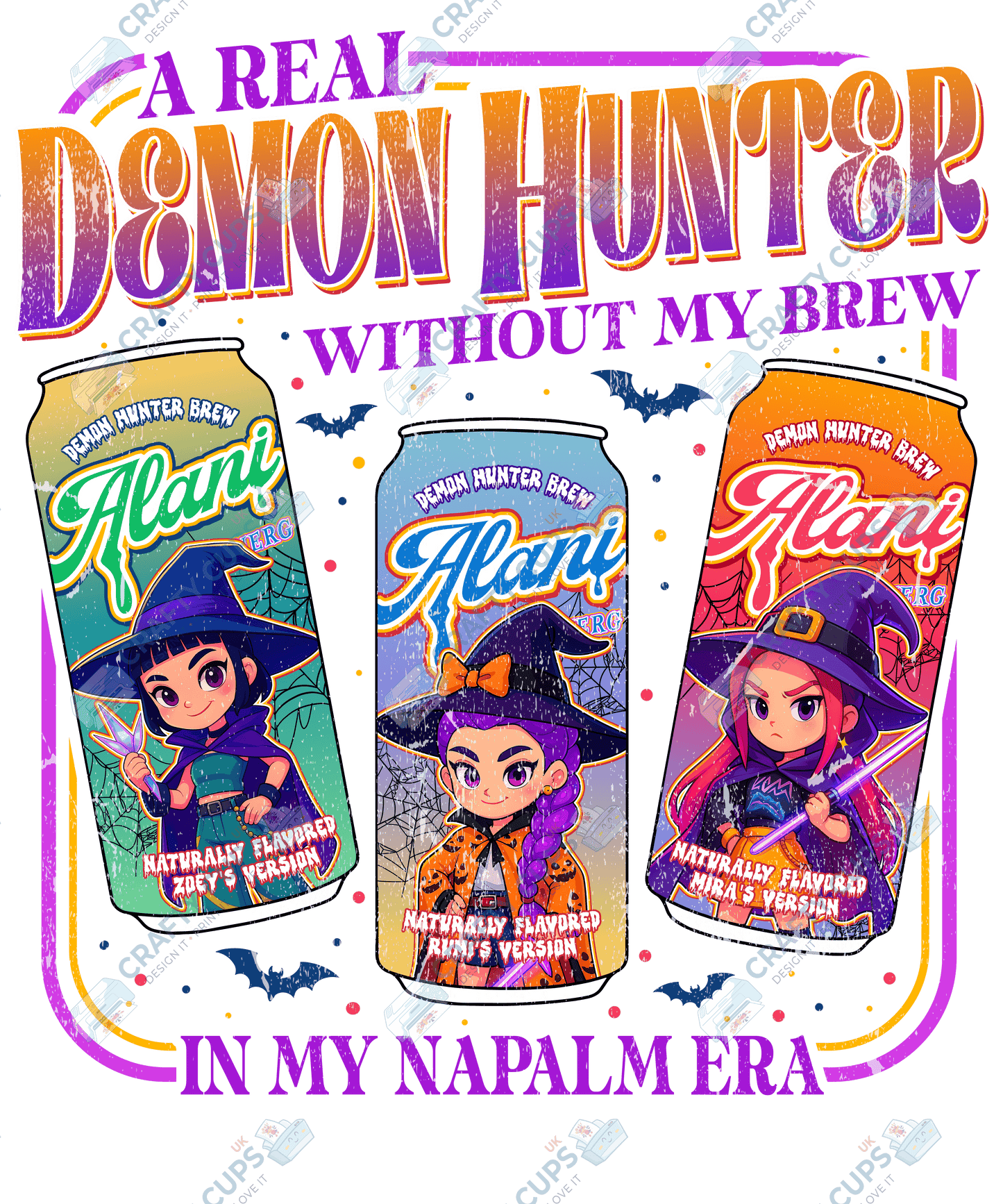 Halloween Demon Hunters DTF Transfer – Spooky Anime Style Design, Various Sizes & Heat Press Ready
