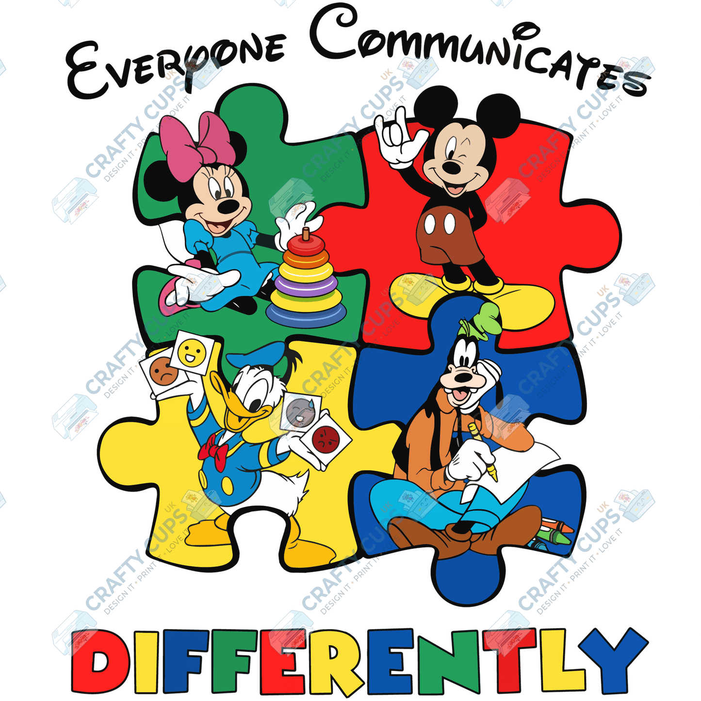 Cartoon Autism Awareness DTF Transfers – Colorful Puzzle Piece Prints for Shirts, Hoodies & Gifts