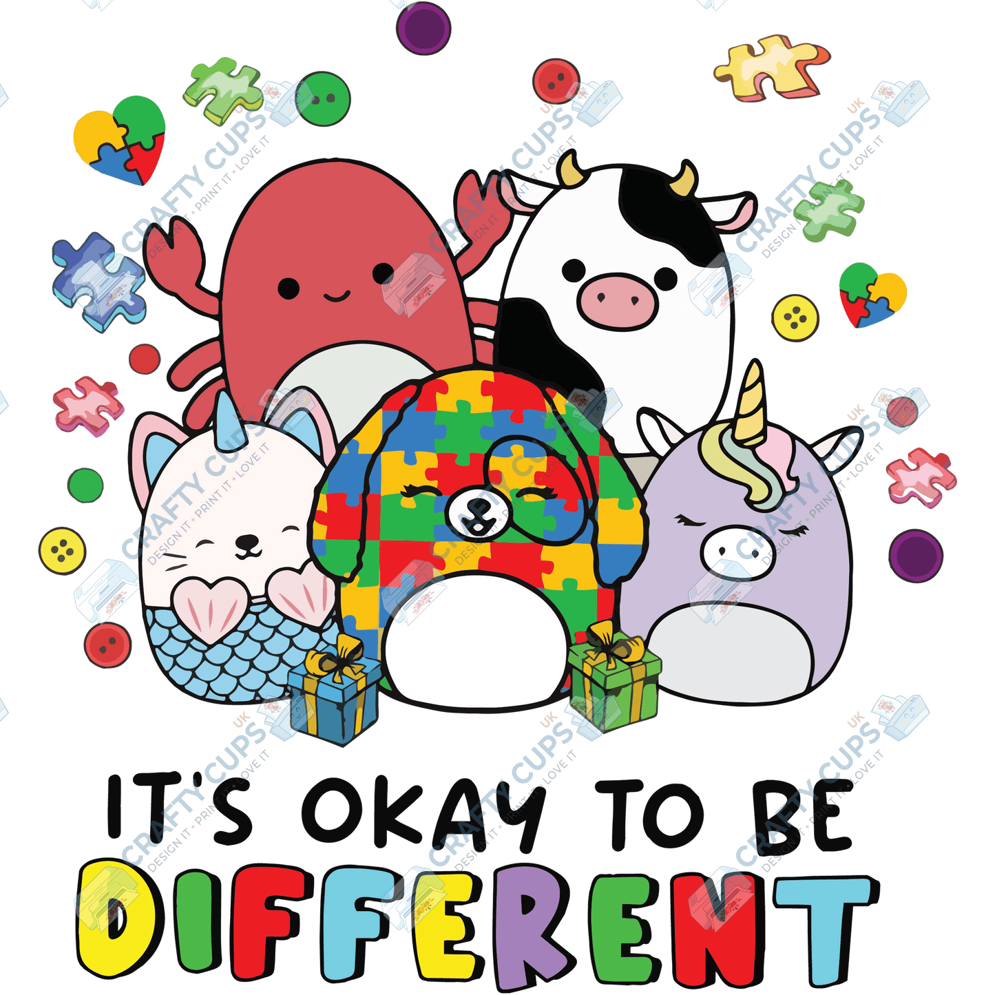 Cartoon Autism Awareness DTF Transfers – Colorful Puzzle Piece Prints for Shirts, Hoodies & Gifts