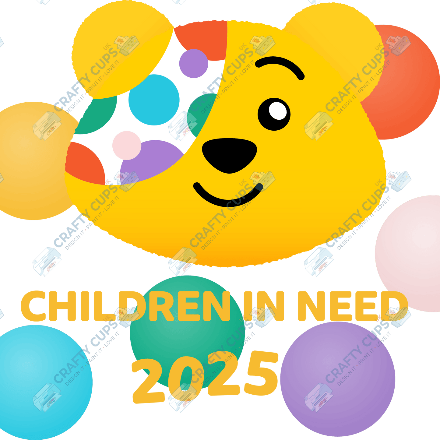 Children in Need DTF Transfer – Pudsey Bear Design (Series Two), Various Sizes & Designs