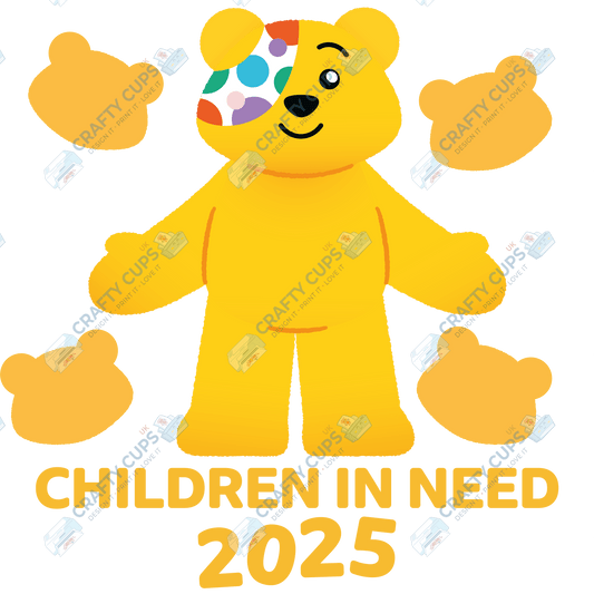 Children in Need DTF Transfer – Pudsey Bear Design (Series Three), Various Sizes & Designs