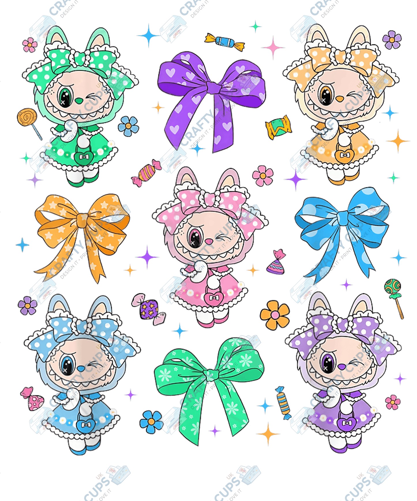 Chibi Monsters DTF Transfer – Cute Anime Style Various Sizes & Designs