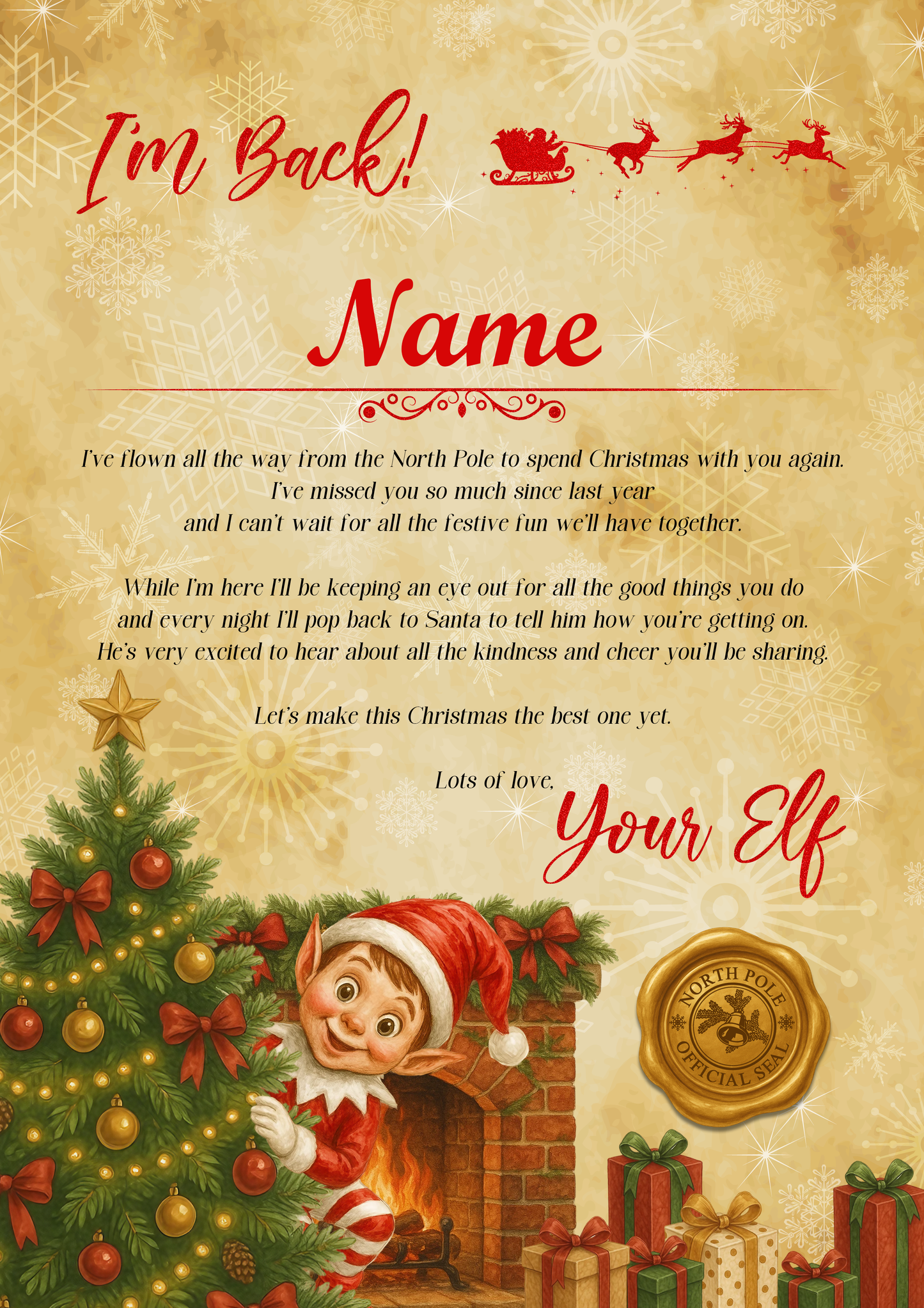 Personalised Elf Arrival & Goodbye Letter | Custom Name | Red Elf Design on 250gsm Glossy Photo Paper | Christmas Letter Set