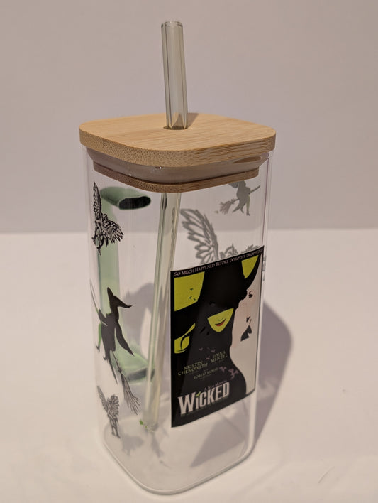 400ml Square Glass Tumbler with Handle & Glass Straw – Minor Imperfection | Pre-Designed